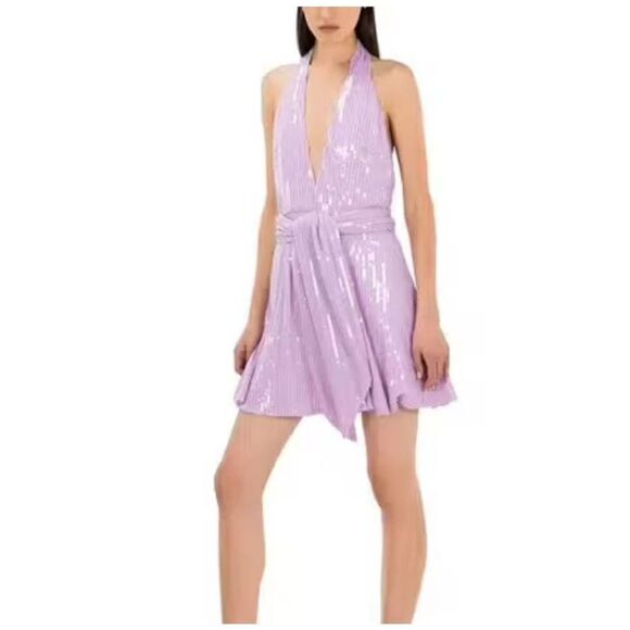 NWT Misha Collection Tia Mini Dress Sz‎ 4 Sleeveless Beaded Sequins V Neck LiLac - Picture 13 of 14